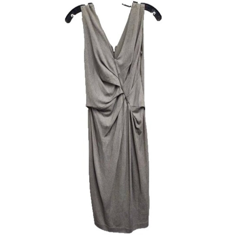 Escada Womens Sleeveless Bodycon Dress Size 34 Small Gray Ruched Midi Evening